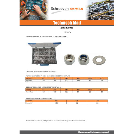1 x Assortiment van 1760 Sluitring / Zeskantmoer / borgmoer RVS A2