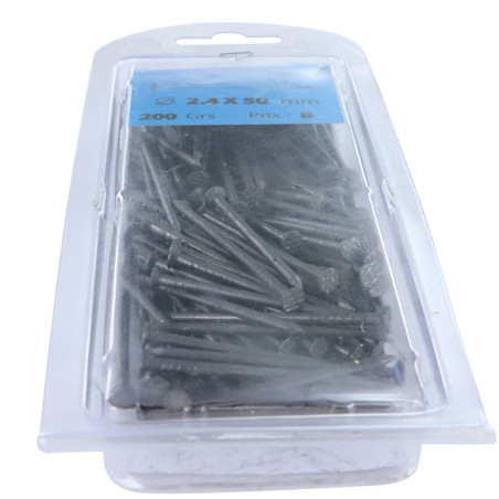 1 x Blisterverpakking met 200 gram Punt kop plat lengte 50 Ruw staal