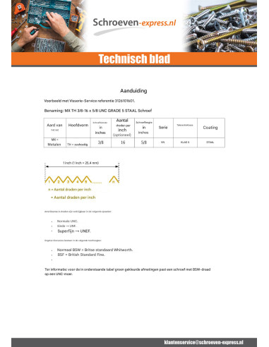 1 x Metalen schroeven zeskantboutenTH 3/8 X 1...