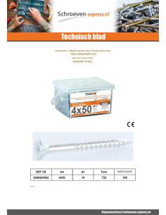 Emmer met 195 Houtschroeven 5X60 gefreesde kop TORX T25... 2