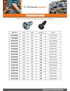 Metaalplaatschroef cilindrische kop 3,5X38 TORX T10... 2