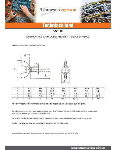 1 x Schroeven oren M10X40 amerikaanse vorm Wit...