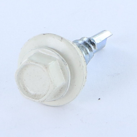 1 x Zelfborende schroef zeskantkop TH 5,5X25 Afdichtingsring met neopreen epdm afdichting Wit verzinkt staal RAL9002 wit