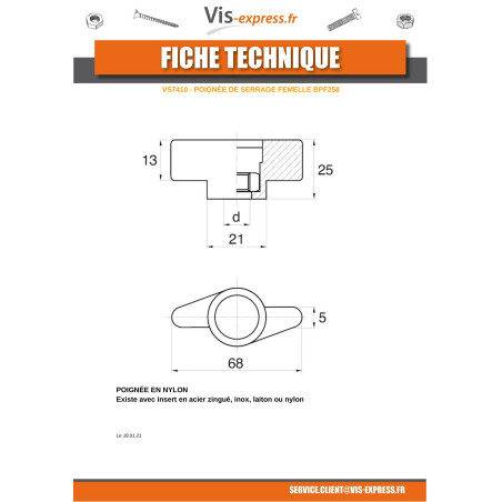 1 x Vrouwelijke klemgreep zwart nylon Insert Wit verzinkt staal M5