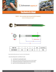 Terrasschroeven gefreesde kop TORX T25 5,5X60 bedraad op... 2
