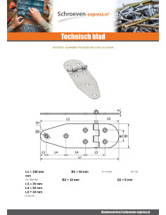 Scharnier Type B 6 gaten RVS A2 130X40 2