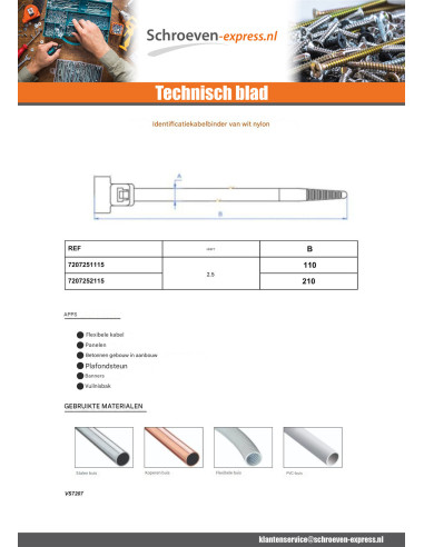 1 x Slangenklem RVS IDENTIFICATIE wit nylon 2,5...