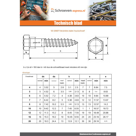 1 x Houtdraadbouten RVS A2 10X180