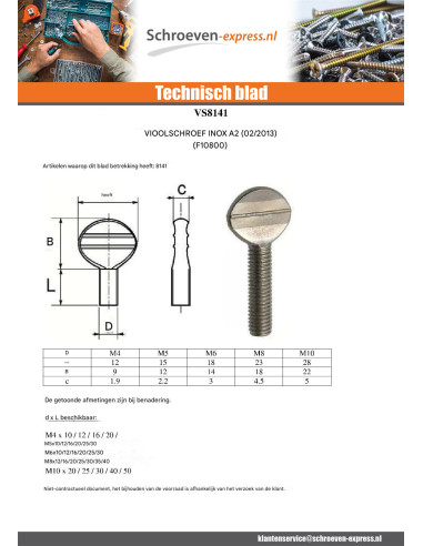 1 x Schroeven VIOOL M8X30 RVS A2