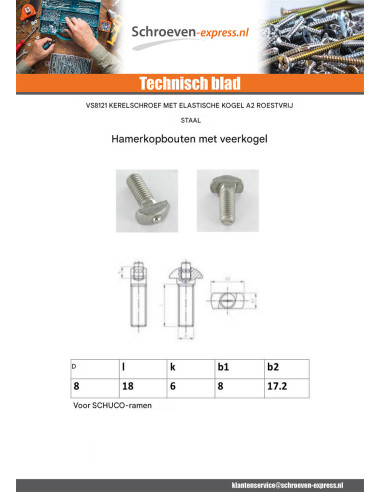 1 x Metalen schroeven BAL Elastiek M8X22 8X17.2...