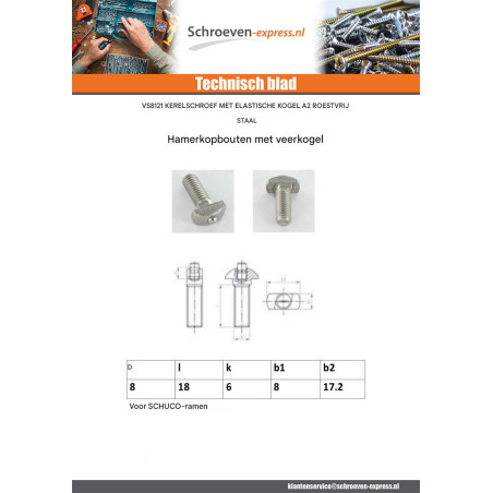 1 x Metalen schroeven BAL Elastiek M8X22 8X17.2 RVS A2
