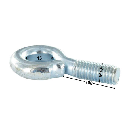 1 x Oogschroef metalen M10X100 diameter oog 15 Wit verzinkt staal