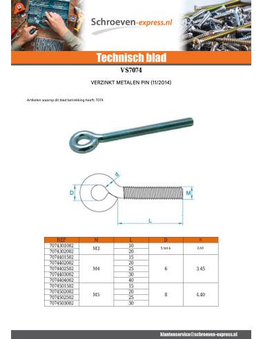 1 x Oogschroef metalen M10X100 diameter oog 15...