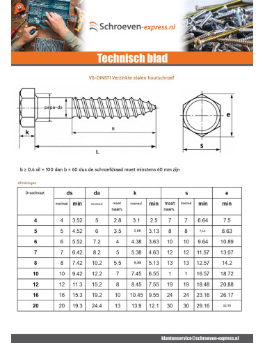 1 x Houtdraadbouten RVS A2 12X150