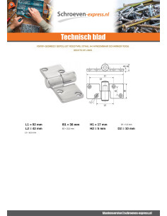 Scharnier uitneembaar Rechts A4 RVS 92X36 2