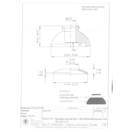 1 x Afdichtingsring met neopreen epdm afdichting A4 RVS LAQ RAL9005 donker zwart +EPDM BEKLIMMEN