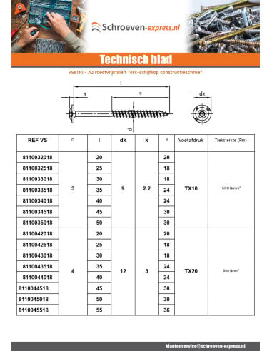 1 x Houtconstructieschroef schrijfkop RVS A2...