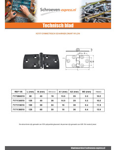 Scharnier symmetrisch 120X40 zwart nylon 2