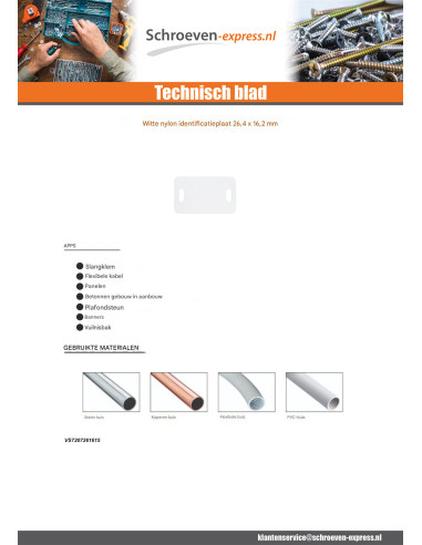 1 x BORD IDENTIFICATIE wit nylon 26.4X16.2
