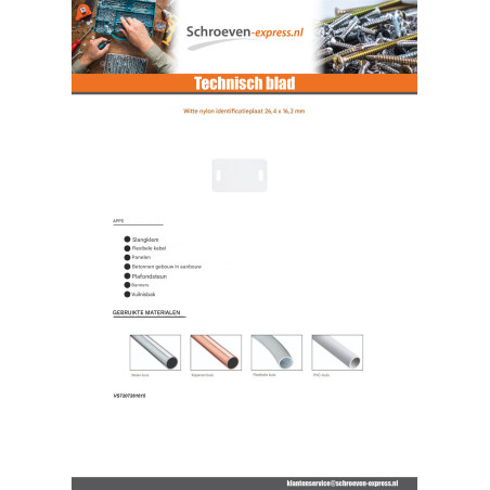 1 x BORD IDENTIFICATIE wit nylon 26.4X16.2