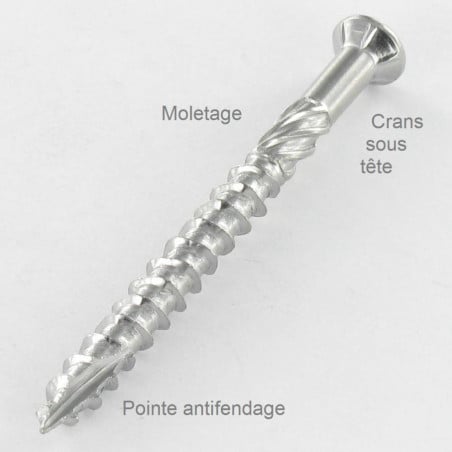 1 x Vlonderschroeven TEKOR gefreesde bolkop TORX T25 5X50 anti-splijtpunt type 17 cut RVS RVS C1 AISI 410