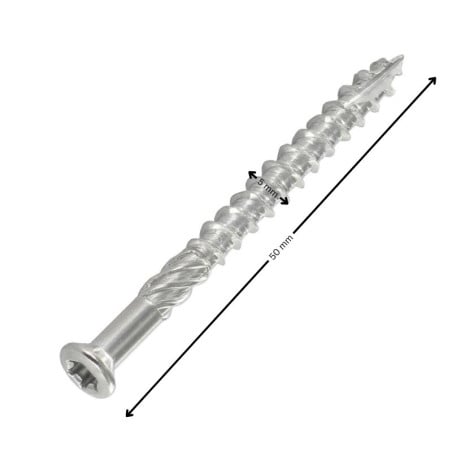 1 x Vlonderschroeven TEKOR gefreesde bolkop TORX T25 5X50 anti-splijtpunt type 17 cut RVS RVS C1 AISI 410