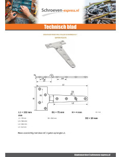 Scharnier kop 7 gaten A4 RVS 152X75