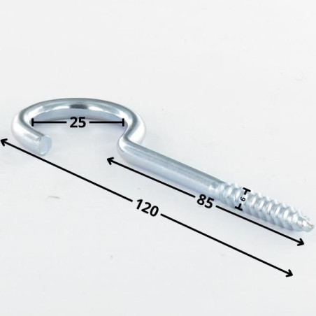 1 x Haak KAST 6X85 bedraad op 36 totale lengte 120 Wit verzinkt staal