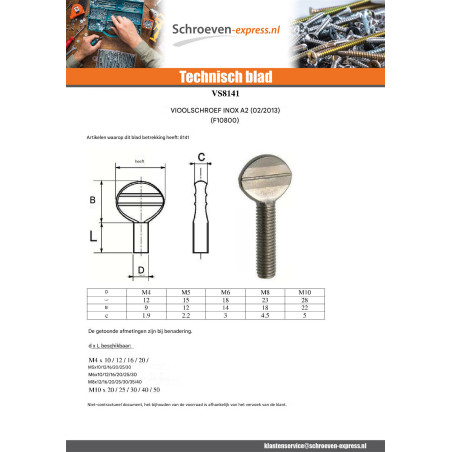 1 x Schroeven VIOOL M4X12 RVS A2