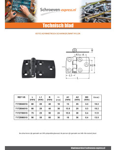 Scharnier asymmetrisch 60X40 zwart nylon 2
