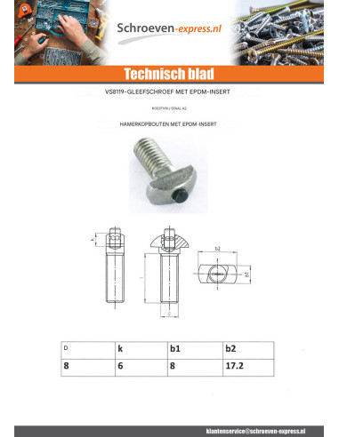 1 x Metalen schroeven hamerkop 17.2X8X6 EDPM...