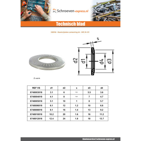 1 x Contact ringen A4 RVS M5X16X1.2 L
