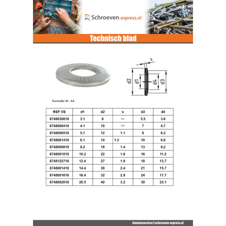 1 x Contact ringen A4 RVS M5X16X1.2 L