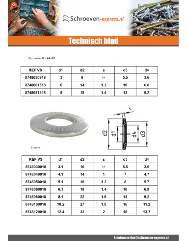 1 x Contact ringen A4 RVS M5X16X1.2 L