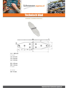 Scharnier dubbel ovaal 8 gaten RVS A2 185X92.5 2