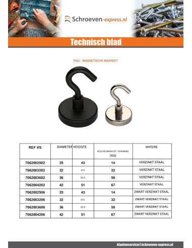 1 x Haak magnetisch diameter 32 Zwart...