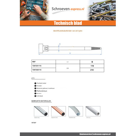 1 x Slangenklem RVS IDENTIFICATIE wit nylon 2,5X210