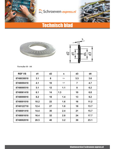1 x Contact ringen A4 RVS M8X18X1.4 M