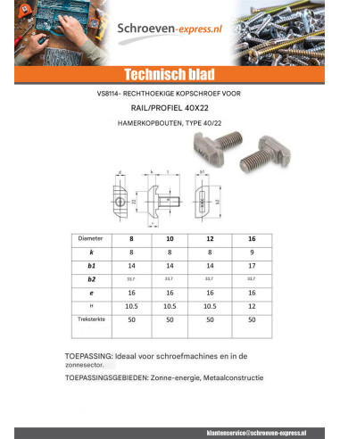 1 x Metalen schroeven rechthoekige kop...