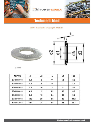 1 x Contact ringen A4 RVS M12X32X2 L
