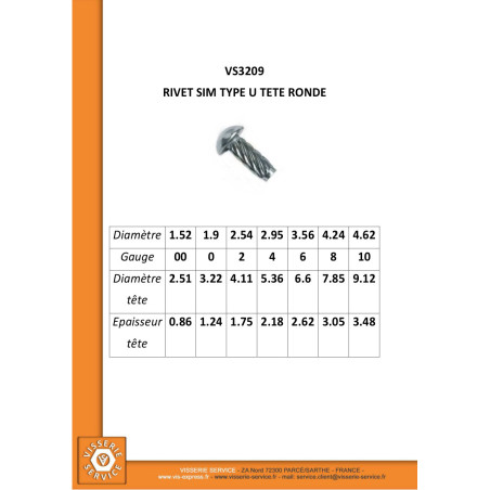 1 x Klinknagel SIM of nep schroef Type U ronde kop 2,54X 3/16 Wit verzinkt staal